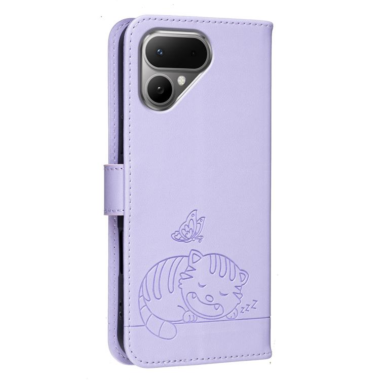 For Tecno Pova Curve 2 5G Cat Butterfly Embossed RFID Vegan Leather Phone Case with Strap