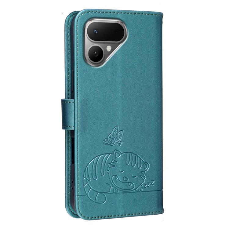 For Tecno Pova Curve 2 5G Cat Butterfly Embossed RFID Vegan Leather Phone Case with Strap