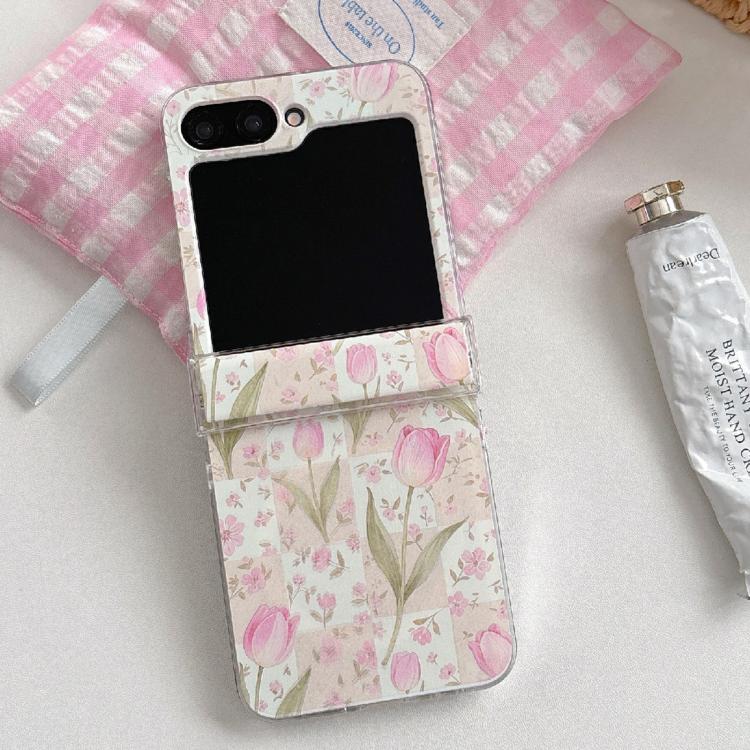 For Galaxy Z Flip5/6 / 7 FE Pink Tulip Pattern Shockproof Magnetic Phone Case