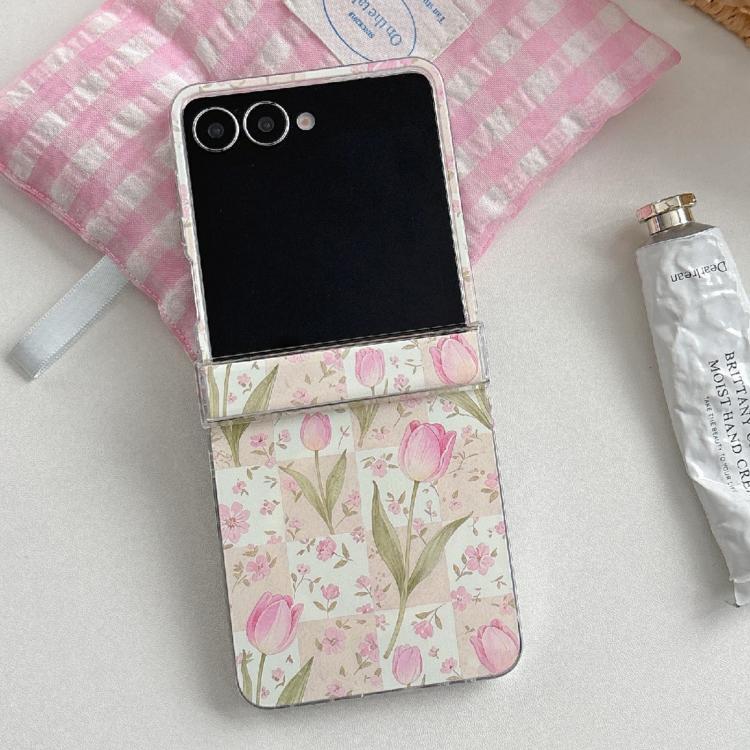 For Galaxy Z Flip7 5G Pink Tulip Pattern Shockproof Magnetic Phone Case
