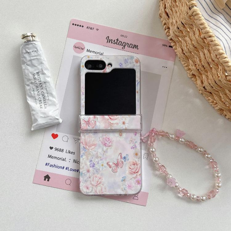 For Galaxy Z Flip5/6 / 7 FE Flower Butterfly Pattern Shockproof Magnetic Phone Case with Bracelet