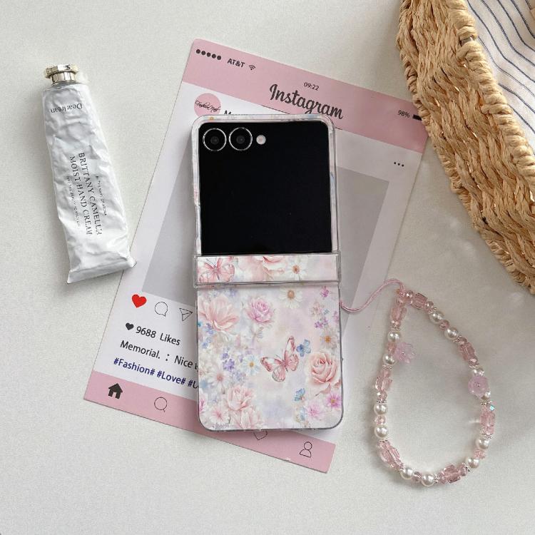 For Galaxy Z Flip7 5G Flower Butterfly Pattern Shockproof Magnetic Phone Case with Bracelet