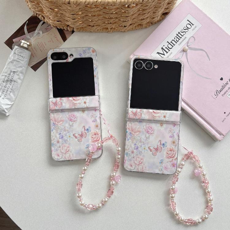 For Galaxy Z Flip7 5G Flower Butterfly Pattern Shockproof Magnetic Phone Case with Bracelet