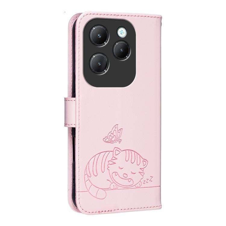 For Infinix Hot 40 / 40 Pro 4G Cat Butterfly Embossed RFID Vegan Leather Phone Case with Strap