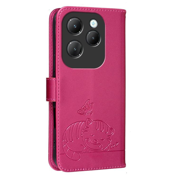 For Infinix Hot 40 / 40 Pro 4G Cat Butterfly Embossed RFID Vegan Leather Phone Case with Strap