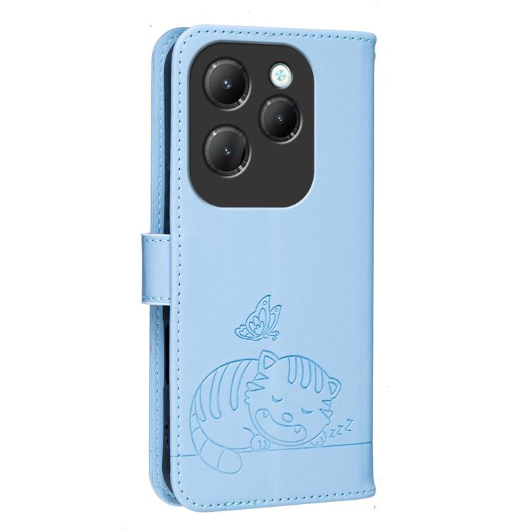 For Infinix Hot 40 / 40 Pro 4G Cat Butterfly Embossed RFID Vegan Leather Phone Case with Strap