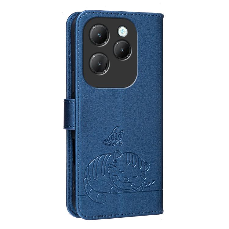 For Infinix Hot 40 / 40 Pro 4G Cat Butterfly Embossed RFID Vegan Leather Phone Case with Strap