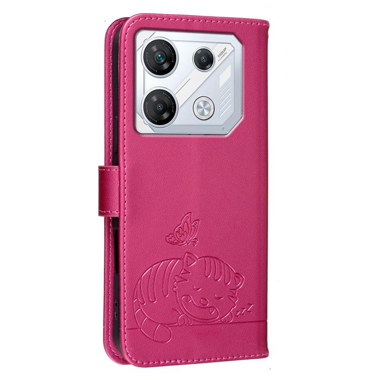 For Infinix GT 10 Pro Cat Butterfly Embossed RFID Vegan Leather Phone Case with Strap