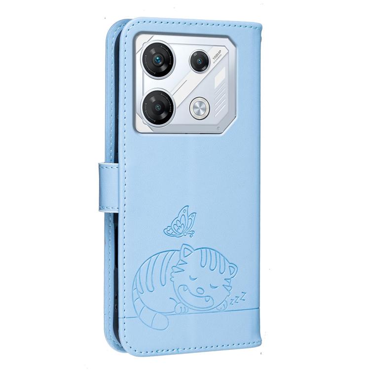 For Infinix GT 10 Pro Cat Butterfly Embossed RFID Vegan Leather Phone Case with Strap