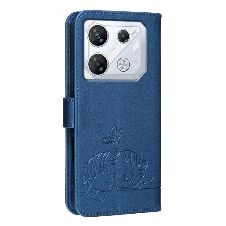 For Infinix GT 10 Pro Cat Butterfly Embossed RFID Vegan Leather Phone Case with Strap
