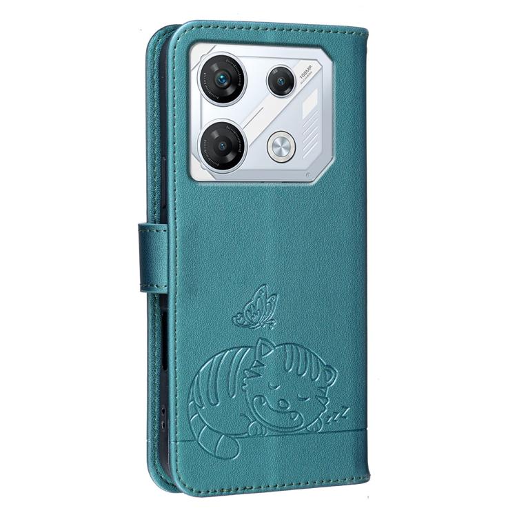 For Infinix GT 10 Pro Cat Butterfly Embossed RFID Vegan Leather Phone Case with Strap