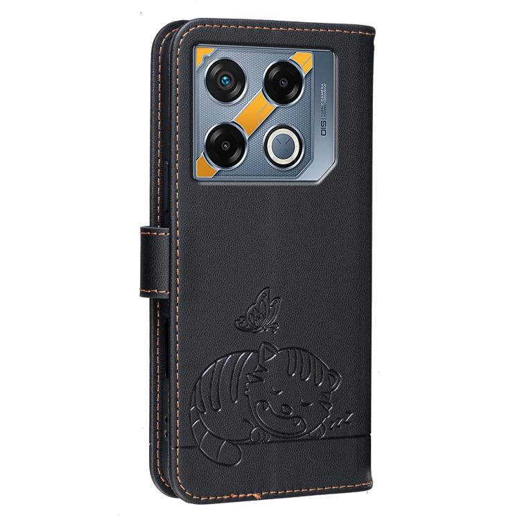 For Infinix GT 20 Pro Cat Butterfly Embossed RFID Vegan Leather Phone Case with Strap