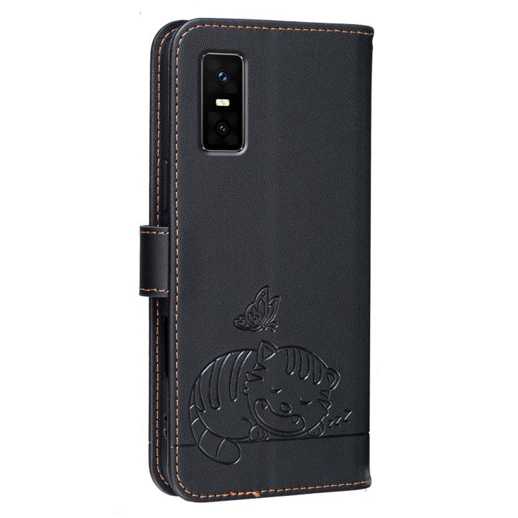 For Infinix GT 30 Pro Cat Butterfly Embossed RFID Vegan Leather Phone Case with Strap