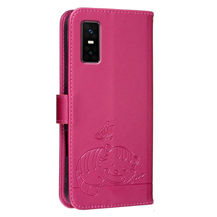 For Infinix GT 30 Pro Cat Butterfly Embossed RFID Vegan Leather Phone Case with Strap