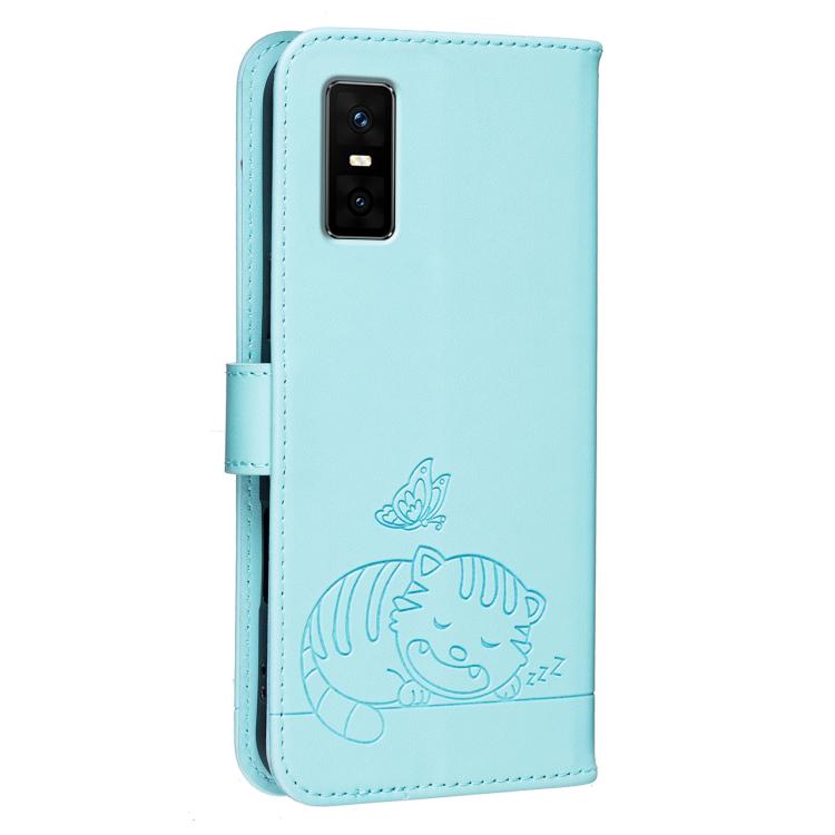 For Infinix GT 30 Pro Cat Butterfly Embossed RFID Vegan Leather Phone Case with Strap
