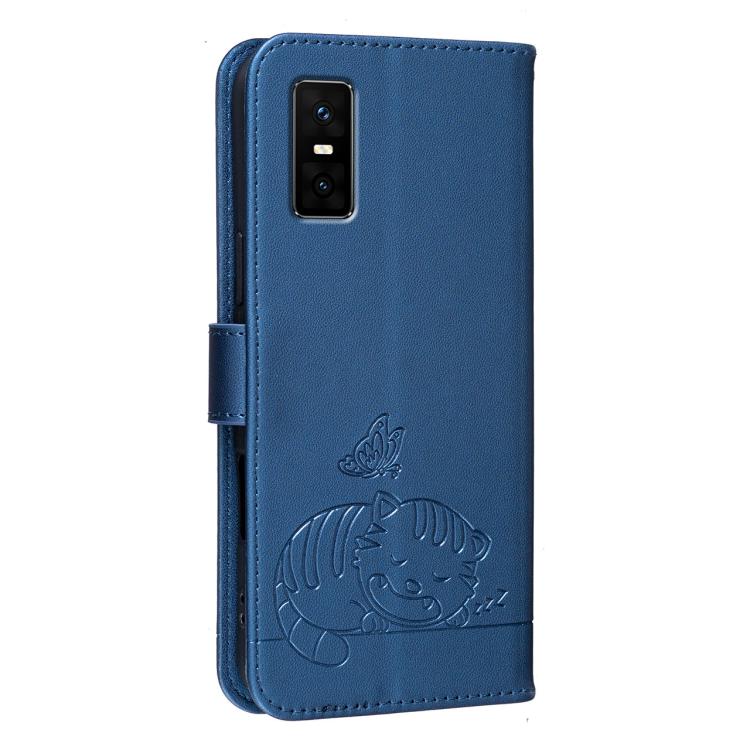 For Infinix GT 30 Pro Cat Butterfly Embossed RFID Vegan Leather Phone Case with Strap