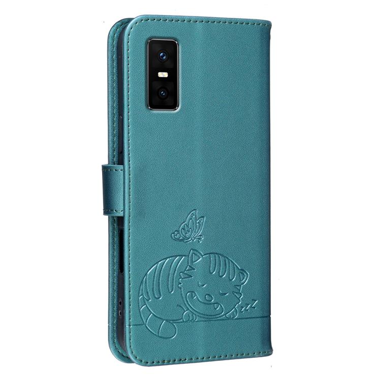 For Infinix GT 30 Pro Cat Butterfly Embossed RFID Vegan Leather Phone Case with Strap