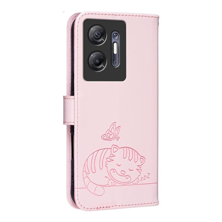 For Infinix Hot 30 5G Cat Butterfly Embossed RFID Vegan Leather Phone Case with Strap