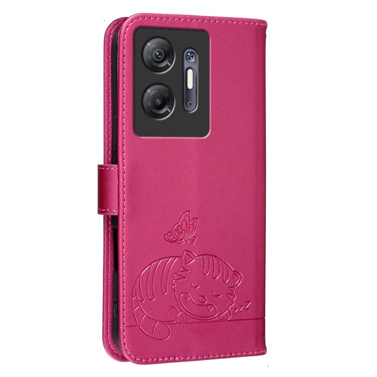 For Infinix Hot 30 5G Cat Butterfly Embossed RFID Vegan Leather Phone Case with Strap