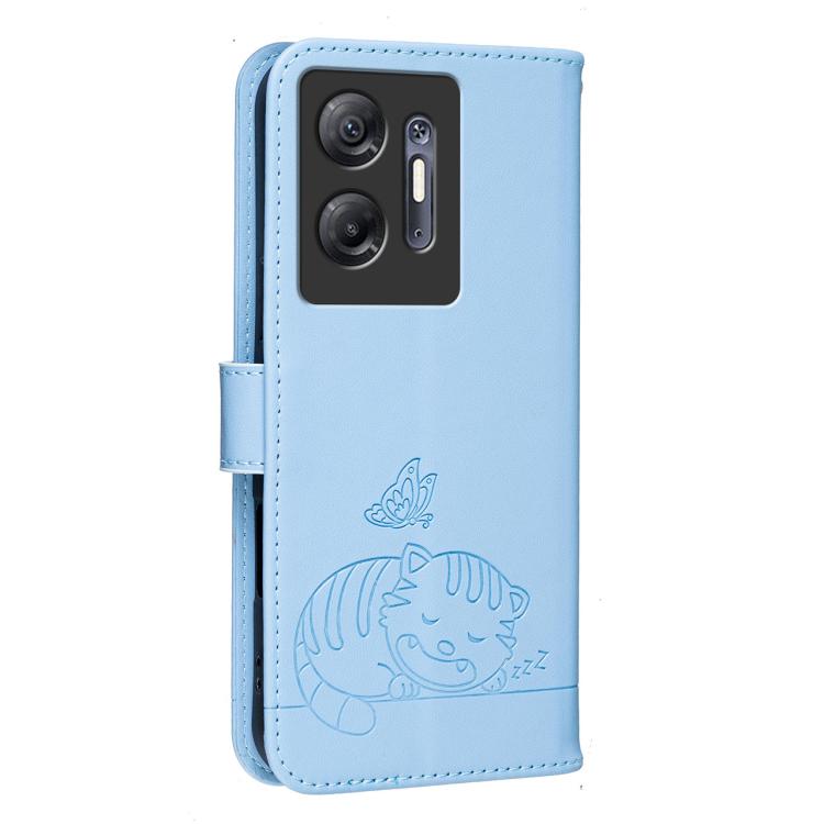 For Infinix Hot 30 5G Cat Butterfly Embossed RFID Vegan Leather Phone Case with Strap