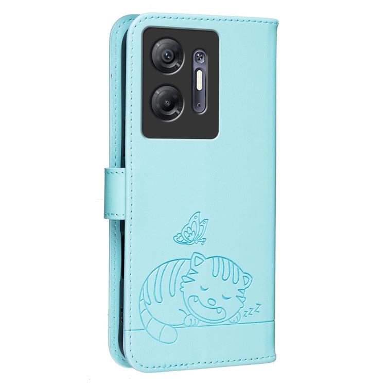 For Infinix Hot 30 5G Cat Butterfly Embossed RFID Vegan Leather Phone Case with Strap