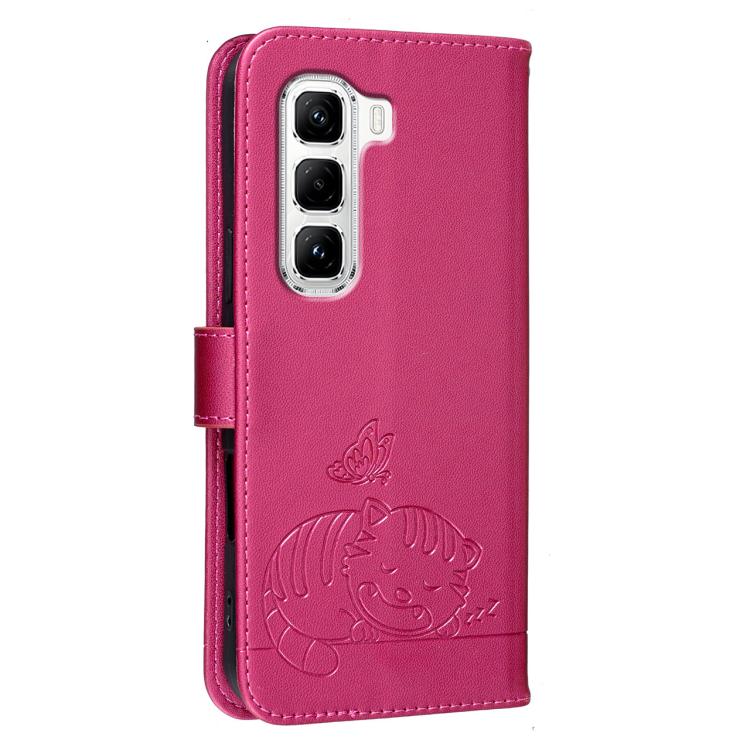 For Infinix Hot 50 Pro 4G Cat Butterfly Embossed RFID Vegan Leather Phone Case with Strap