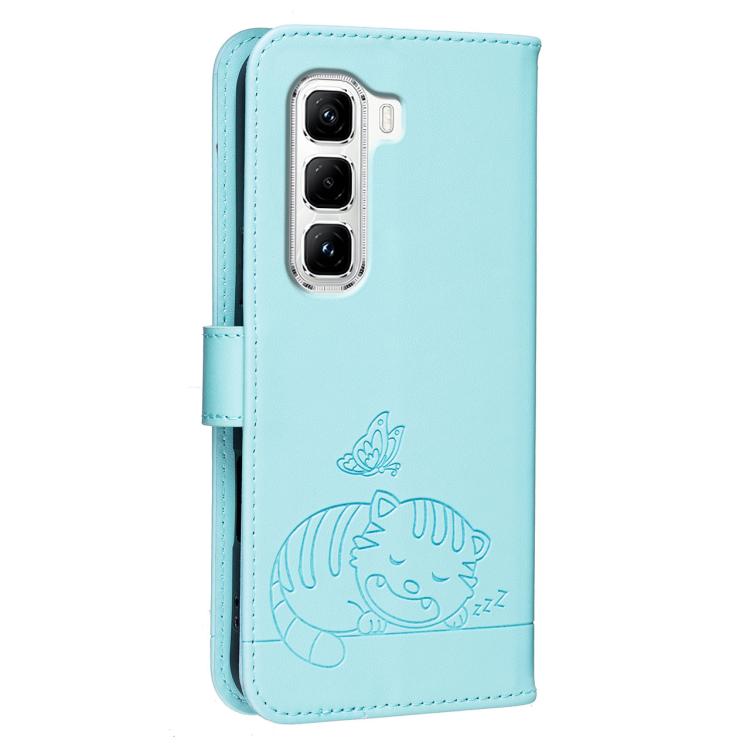 For Infinix Hot 50 Pro 4G Cat Butterfly Embossed RFID Vegan Leather Phone Case with Strap