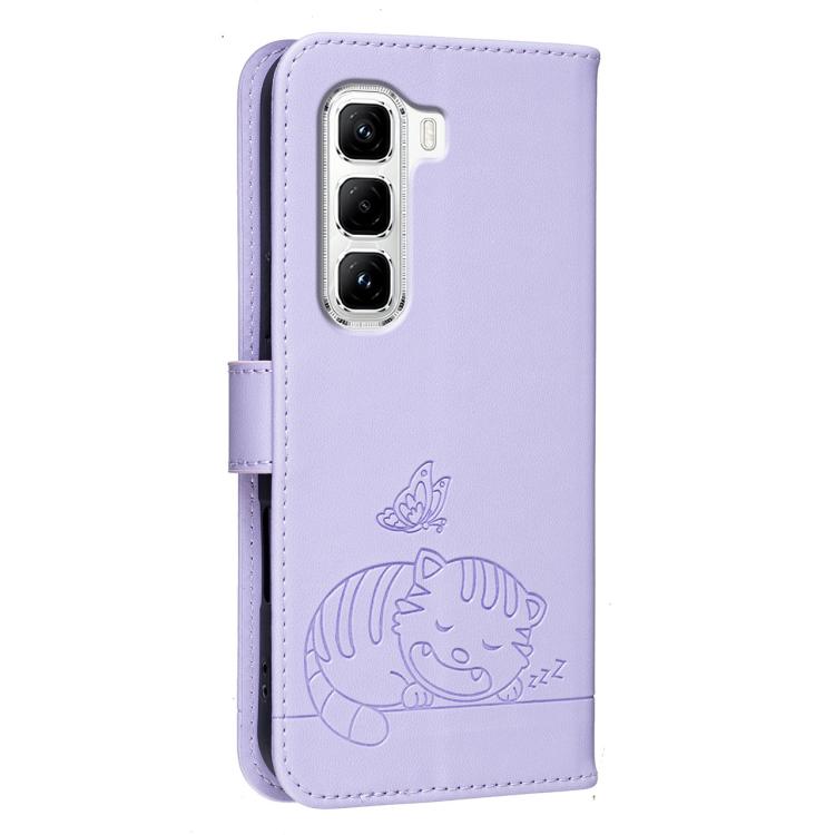 For Infinix Hot 50 Pro 4G Cat Butterfly Embossed RFID Vegan Leather Phone Case with Strap