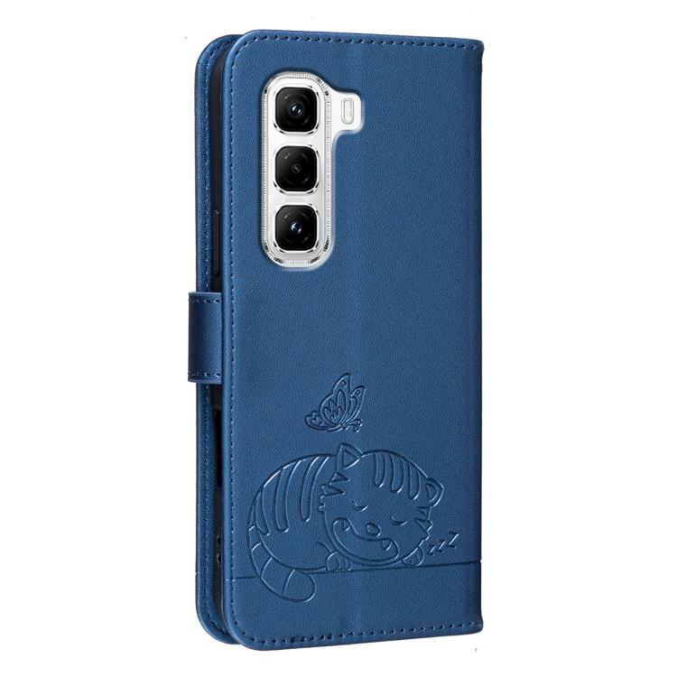 For Infinix Hot 50 Pro 4G Cat Butterfly Embossed RFID Vegan Leather Phone Case with Strap