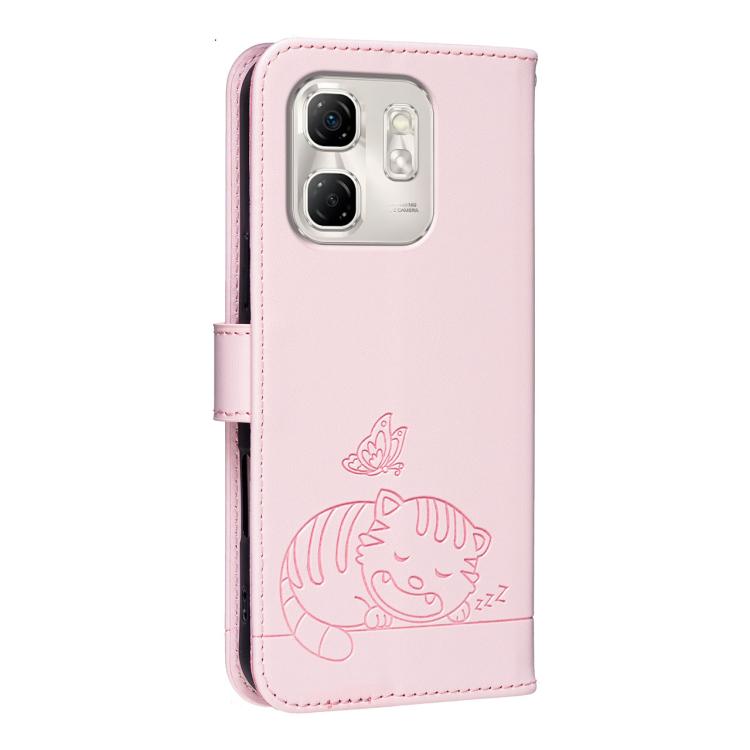 For Infinix Hot 50i 4G / Smart 9 4G Cat Butterfly Embossed RFID Vegan Leather Phone Case with Strap