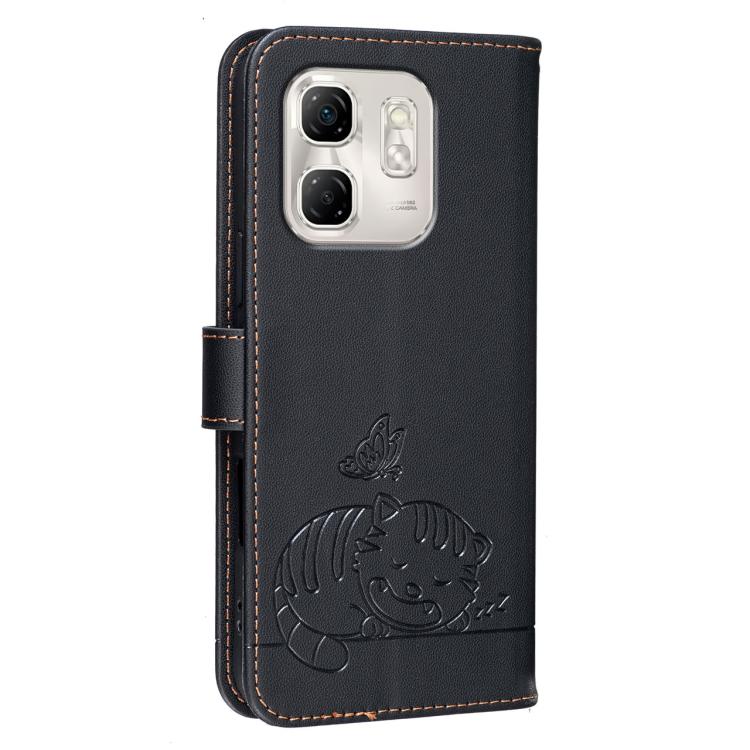 For Infinix Hot 50i 4G / Smart 9 4G Cat Butterfly Embossed RFID Vegan Leather Phone Case with Strap