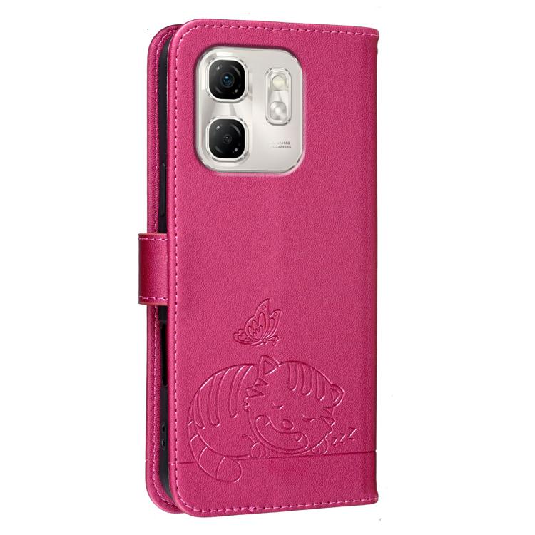 For Infinix Hot 50i 4G / Smart 9 4G Cat Butterfly Embossed RFID Vegan Leather Phone Case with Strap