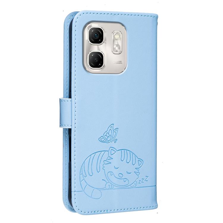 For Infinix Hot 50i 4G / Smart 9 4G Cat Butterfly Embossed RFID Vegan Leather Phone Case with Strap