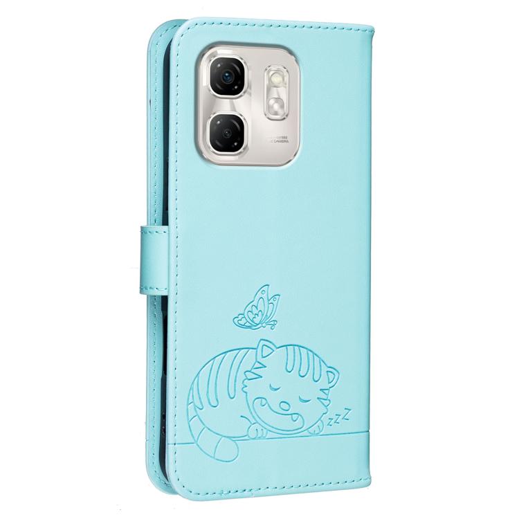 For Infinix Hot 50i 4G / Smart 9 4G Cat Butterfly Embossed RFID Vegan Leather Phone Case with Strap