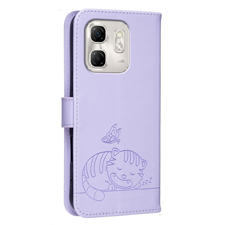 For Infinix Hot 50i 4G / Smart 9 4G Cat Butterfly Embossed RFID Vegan Leather Phone Case with Strap
