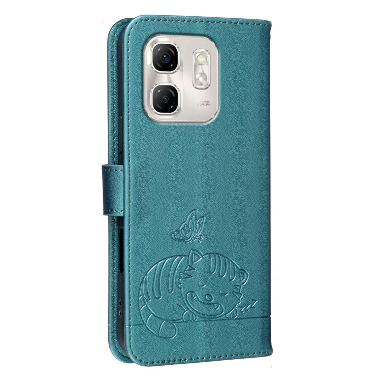 For Infinix Hot 50i 4G / Smart 9 4G Cat Butterfly Embossed RFID Vegan Leather Phone Case with Strap