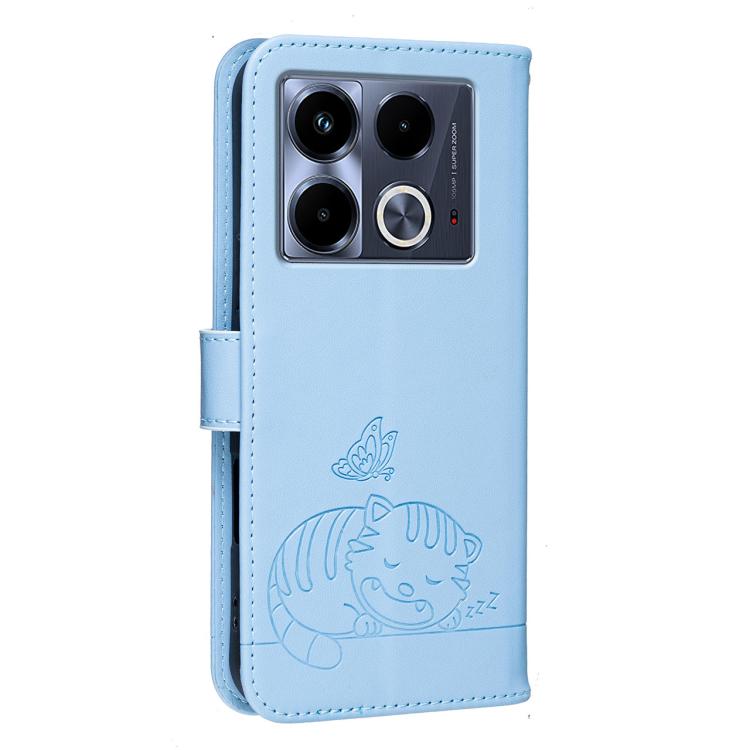 For Infinix Note 40 4G Cat Butterfly Embossed RFID Vegan Leather Phone Case with Strap