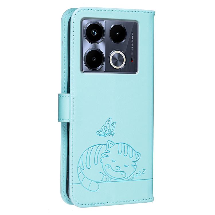 For Infinix Note 40 4G Cat Butterfly Embossed RFID Vegan Leather Phone Case with Strap
