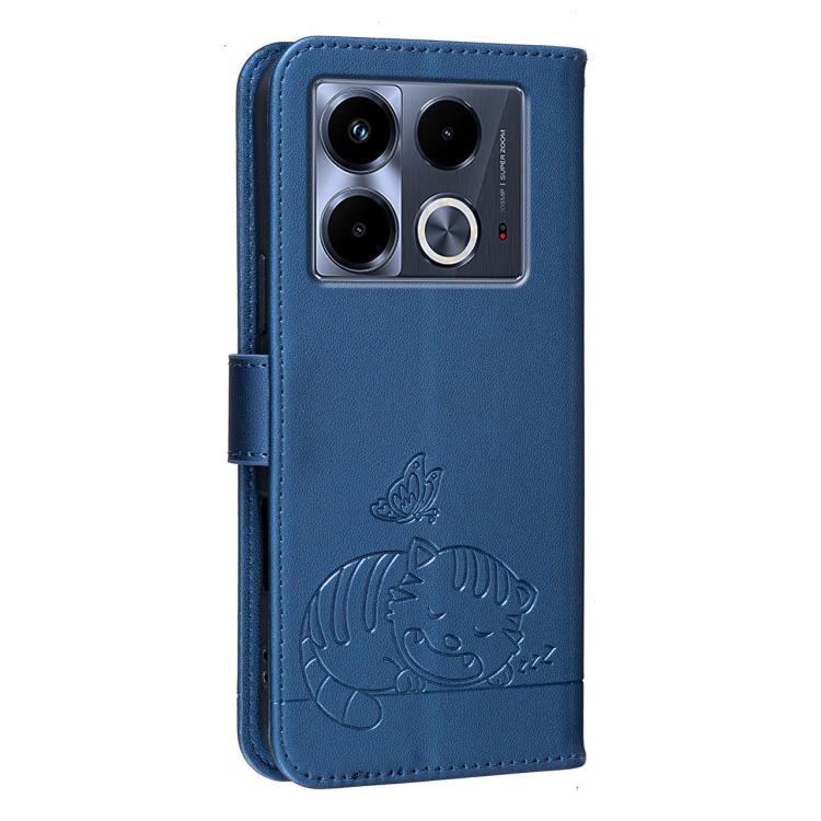 For Infinix Note 40 4G Cat Butterfly Embossed RFID Vegan Leather Phone Case with Strap