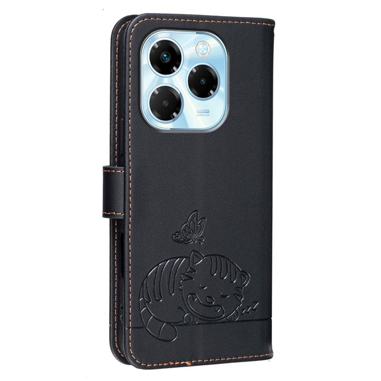 For Infinix Note 40X 5G Cat Butterfly Embossed RFID Vegan Leather Phone Case with Strap