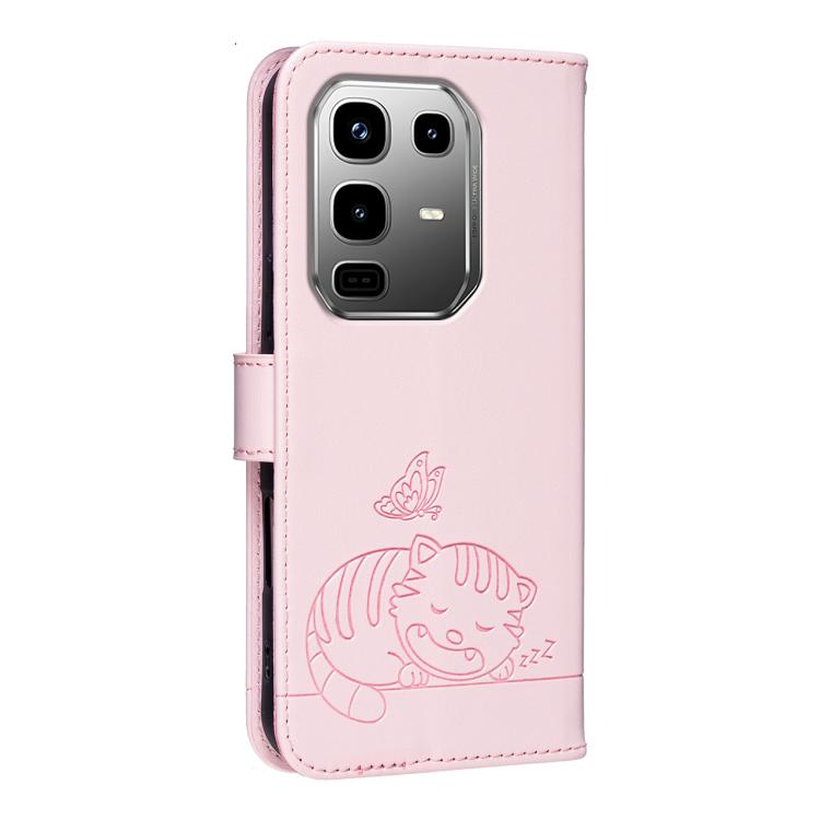 For Infinix Note 50 Pro+ 5G Cat Butterfly Embossed RFID Vegan Leather Phone Case with Strap