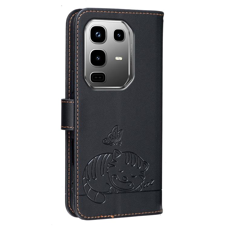 For Infinix Note 50 Pro+ 5G Cat Butterfly Embossed RFID Vegan Leather Phone Case with Strap