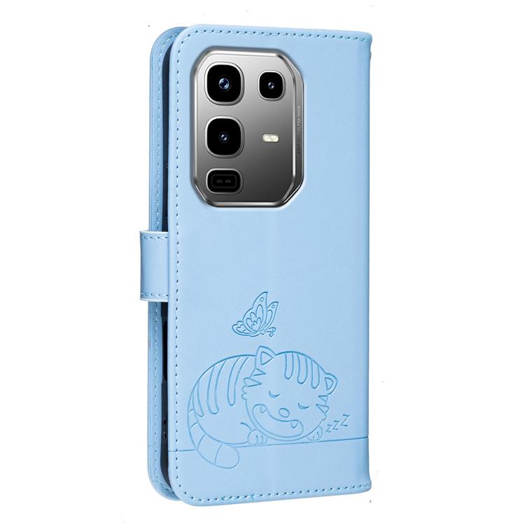 For Infinix Note 50 Pro+ 5G Cat Butterfly Embossed RFID Vegan Leather Phone Case with Strap