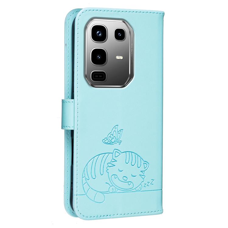 For Infinix Note 50 Pro+ 5G Cat Butterfly Embossed RFID Vegan Leather Phone Case with Strap