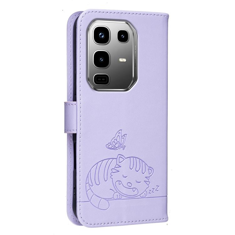 For Infinix Note 50 Pro+ 5G Cat Butterfly Embossed RFID Vegan Leather Phone Case with Strap