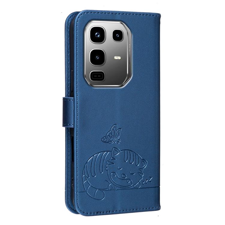 For Infinix Note 50 Pro+ 5G Cat Butterfly Embossed RFID Vegan Leather Phone Case with Strap
