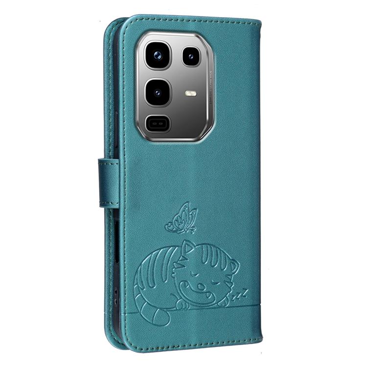 For Infinix Note 50 Pro+ 5G Cat Butterfly Embossed RFID Vegan Leather Phone Case with Strap