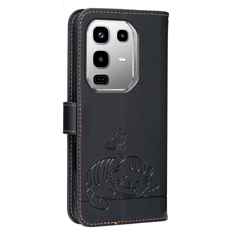 For Infinix Note 50 / 50 Pro 4G Cat Butterfly Embossed RFID Vegan Leather Phone Case with Strap