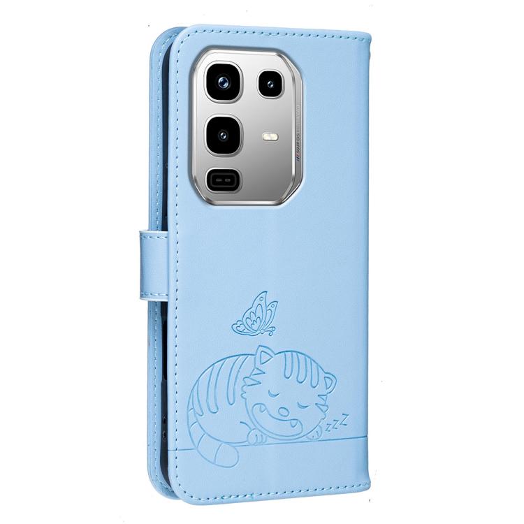 For Infinix Note 50 / 50 Pro 4G Cat Butterfly Embossed RFID Vegan Leather Phone Case with Strap