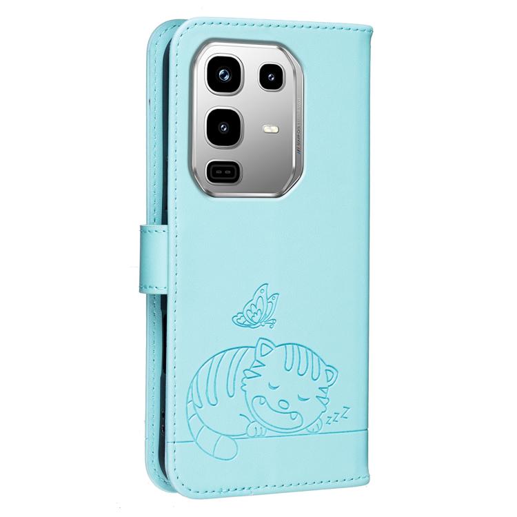 For Infinix Note 50 / 50 Pro 4G Cat Butterfly Embossed RFID Vegan Leather Phone Case with Strap